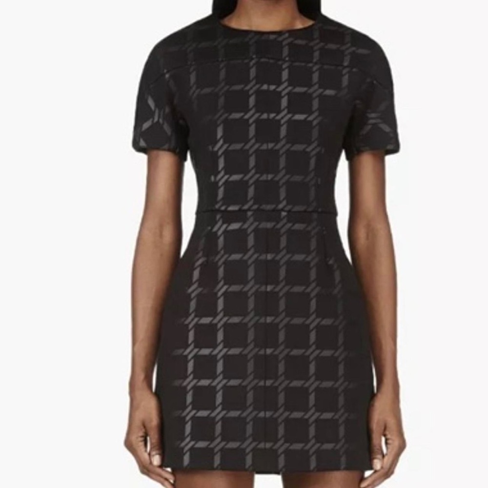 Women’s T by Alexander Wang Black Grid Print Neoprene Dress - Size 2/XS